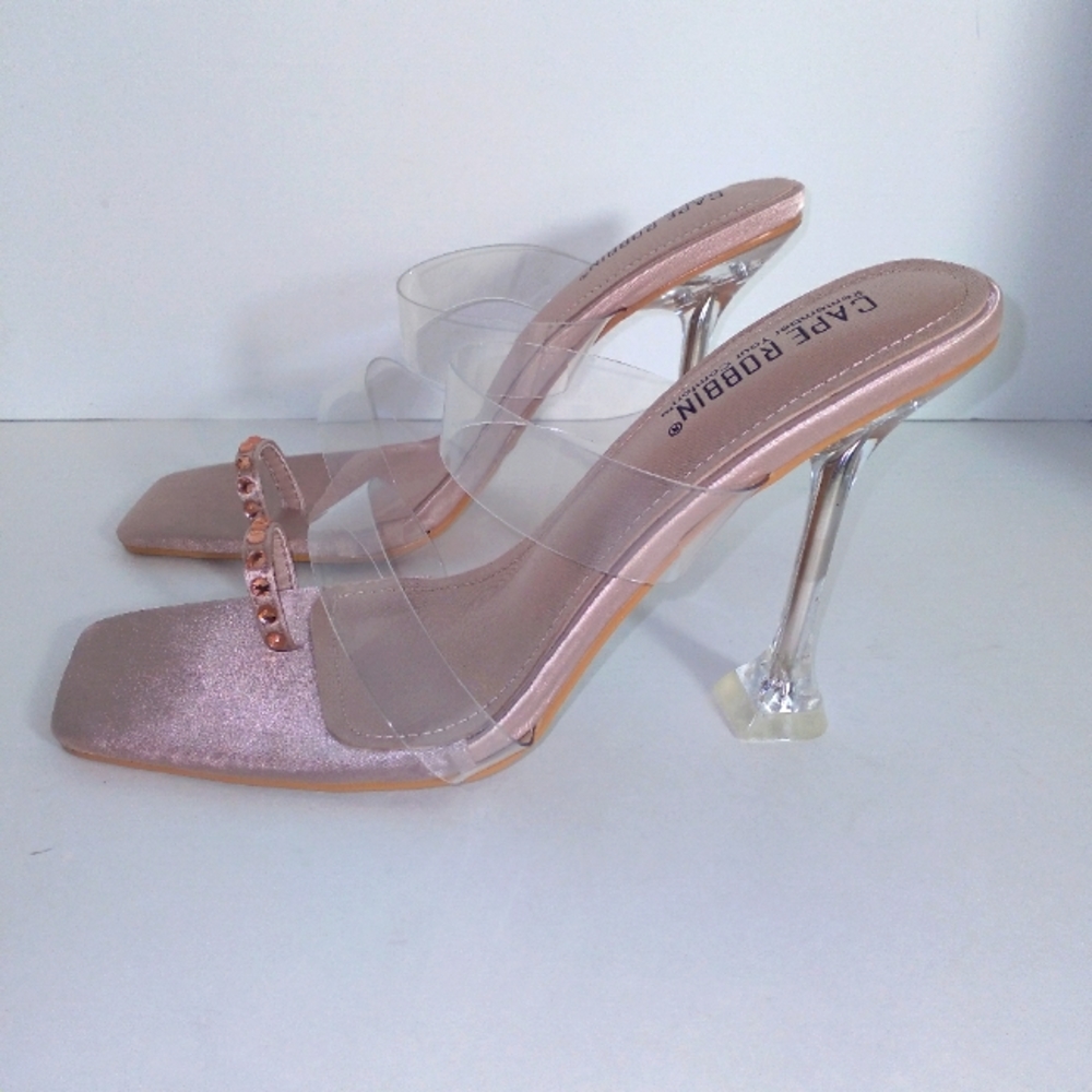 CAPE ROBBIN Champagne Bling Ring Toe Clear Heels- Size 8 - Picture 4 of 11